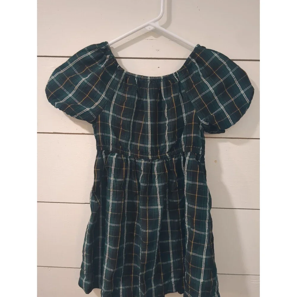 Old Navy 4T green Navy plaid dress 100% cotton fall winter photo shoot!